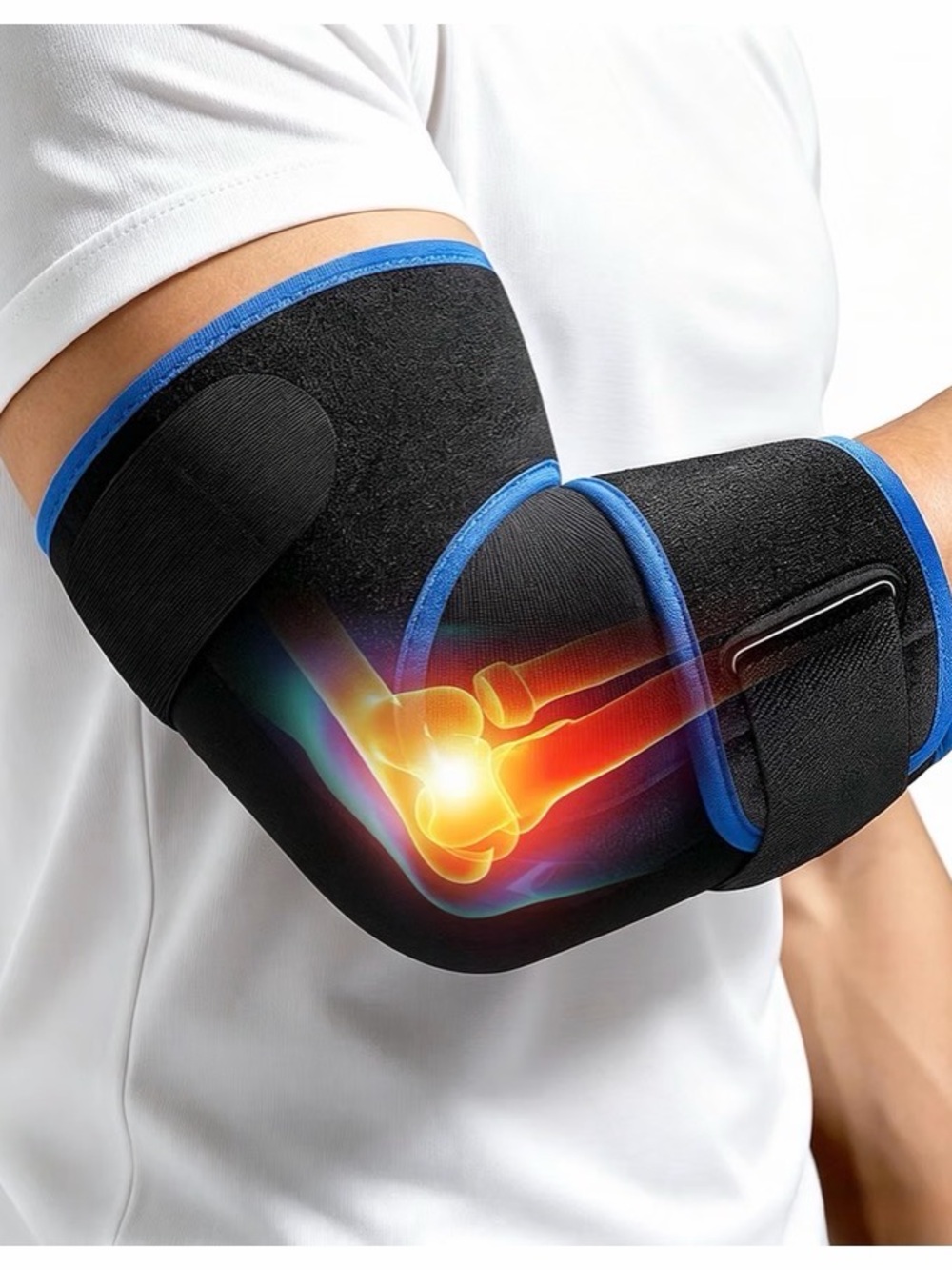 Adjustable Black Elbow Compression Sleeve with Blue Trim - Unbranded